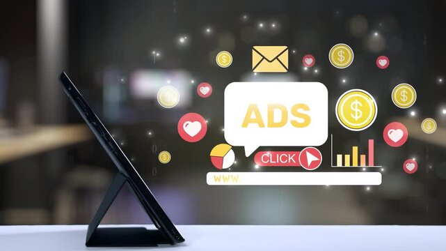 showcases a robotic hand interacting with a digital advertising display, symbolizing the blend of technology and marketing in a modern online environment. Salient