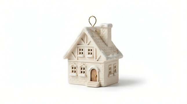 Ceramic christmas house ornament isolated on white background