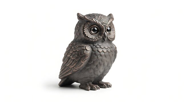 Bronze owl figurine isolated on white background