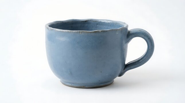 Handmade rustic blue ceramic mug isolated on white background