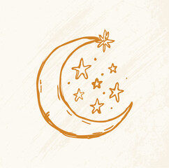 Hand drawn crescent moon and stars celestial doodle © rocky