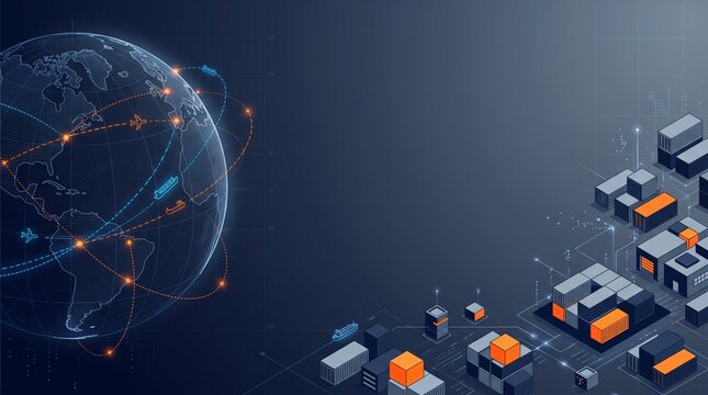 Global logistics and supply chain network background with transportation data