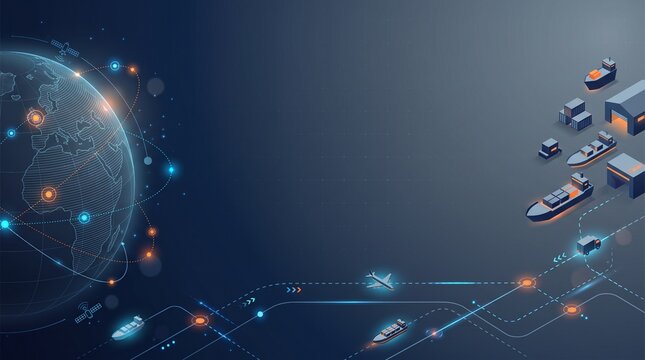 Global logistics and supply chain network background with transportation data
