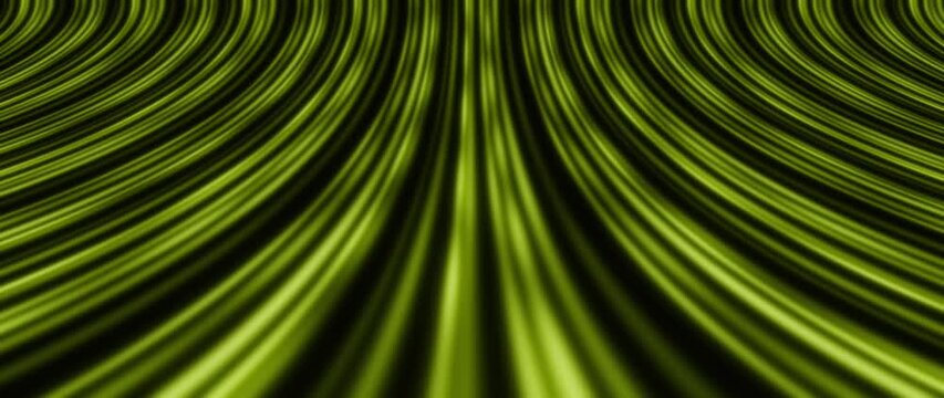 Lime green light lines curve in symmetrical arches across a dark background, glowing acid green abstract motion,