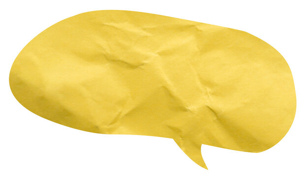 Blank yellow crumpled paper speech bubble with rounded tail
