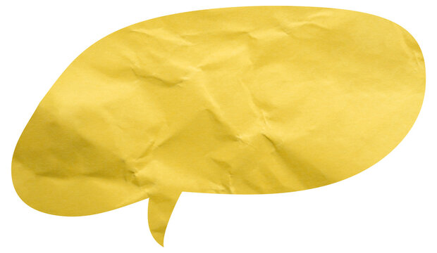Oval yellow crumpled paper speech bubble with offset tail