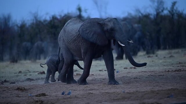 Giants of Africa: Elephant Herd Walking Across Frame in Slow Motion