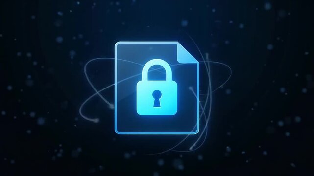 Digital document icon scanning and converting into binary data code over dark blue technology background