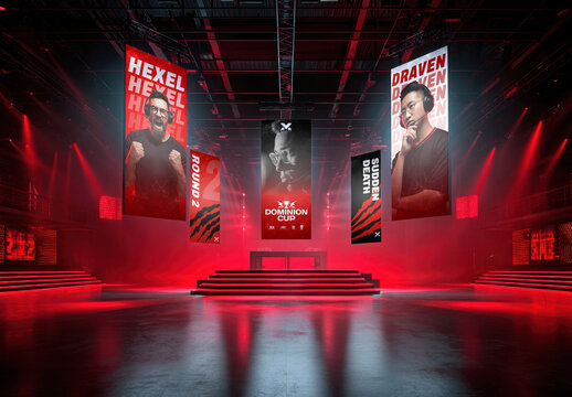 Futuristic Esports Arena With Banners Mockup PSD