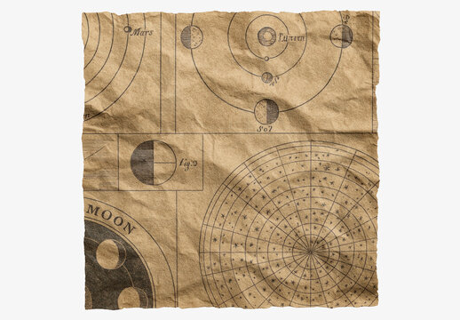 Vintage Astronomy Chart Mockup PSD With Celestial Diagrams On Aged Paper