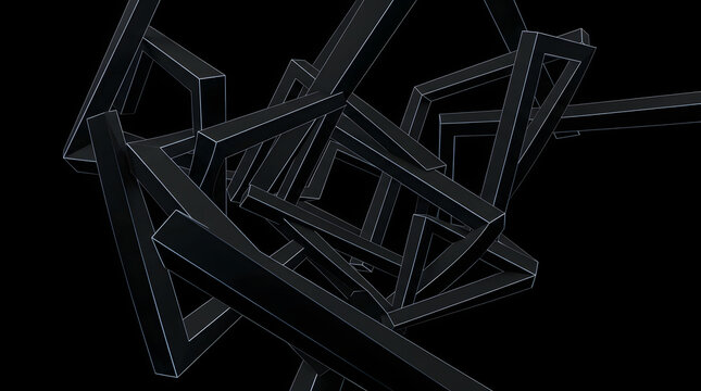 Abstract black geometric penrose triangle illusion floating in dark space