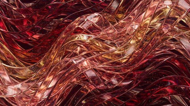 Abstract flowing waves of red and gold, representing dynamism and luxury in a textured, shimmering background