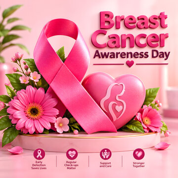 Breast Cancer Awareness Day pink ribbon heart graphic element