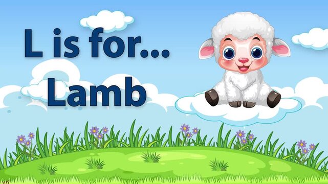 Educational Alphabet Animation Featuring a Cute Cartoon Lamb on Floating Clouds