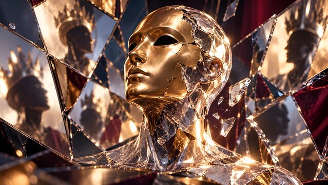 Fragmented Identity and Idealized Self Image, Golden Mirror Sculpture
