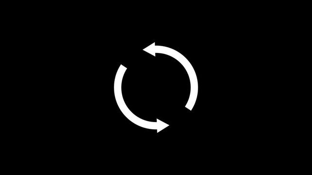 Circle arrow refresh and reload icon animation with loading progress on black background. 4k video