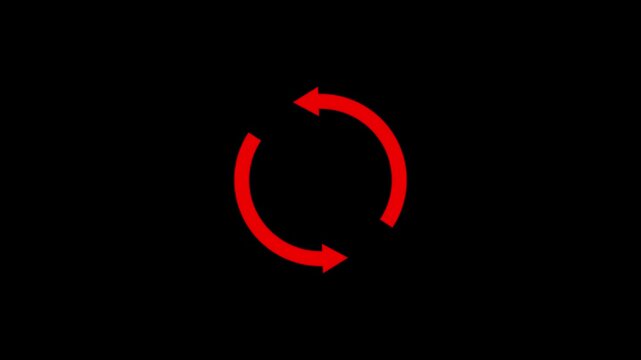 Red Circle arrow refresh and reload icon animation with loading progress on black background