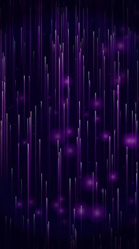 Abstract purple glowing light particle lines streaming vertically in motion graphic background.