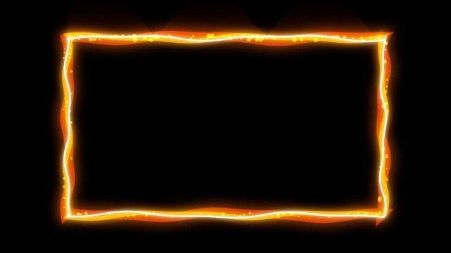 Fiery neon frame glowing with orange electric energy over black background for motion design.
