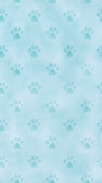 Blue paw print pattern on frosted textured background with repeating animal motif