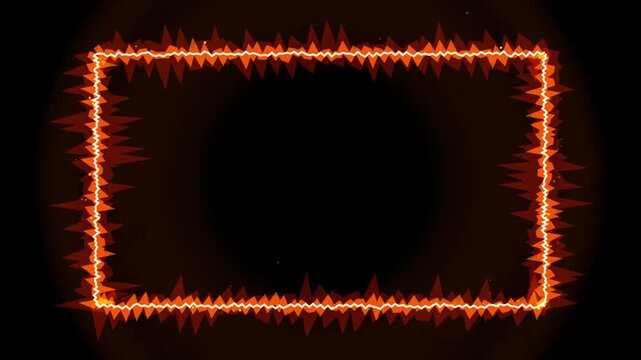 Fiery rectangular border frame with glowing plasma waves on black background motion graphic.