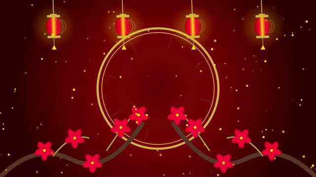 Lunar new year background with hanging lanterns and plum blossoms festive motion animation.