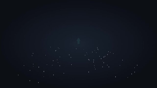 Abstract Digital Animation of Data Bus Transfer Represented by Floating Binary Code and a Glowing Upward Arrow Signifying Technology Growth, Software Development, and Success on Dark Background