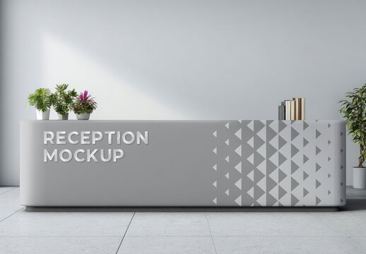 Minimal Reception Desk Mockup PSD In Modern Lobby Interior Design