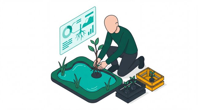 World wetlands day vektor of a scientist planting a tree in wetland