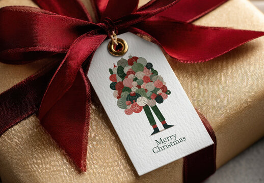 Festive Gift Tag Mockup With Christmas Design PSD