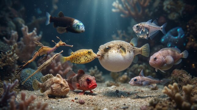 Diverse Tropical Fish Swimming in Vibrant Coral Reef Underwater Scene