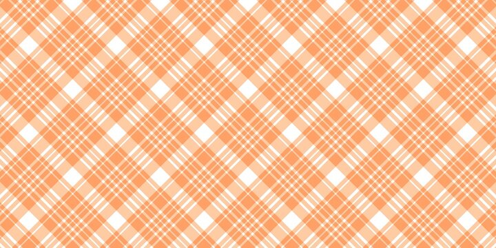 Seamless orange and white tartan plaid pattern  illustration. Classic diagonal check texture for background, fabric, wrapping, picnic tablecloth, and textile design