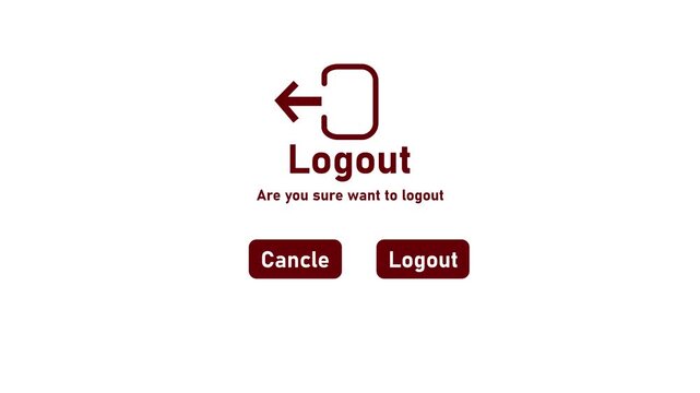 Modern logout confirmation screen featuring a logout icon, bold &ldquo;Logout&rdquo; text, confirmation message, and Cancel and Logout buttons on a clean white background.