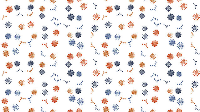 Seamless pattern of starburst shapes and dotted lines