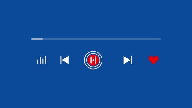 Minimalist media player interface with progress bar and playback controls on blue background