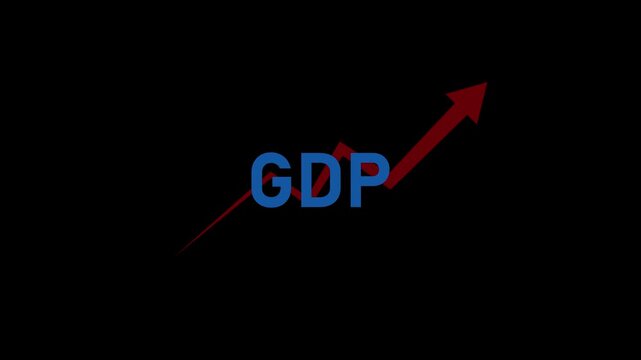 Bold GDP text with a rising red arrow on a green background, representing economic growth, financial progress, business success, and market development.