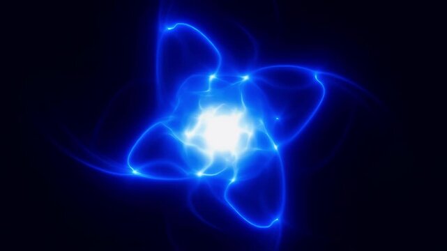 Intense pulsing electric blue neutron star core glowing in a dark space void