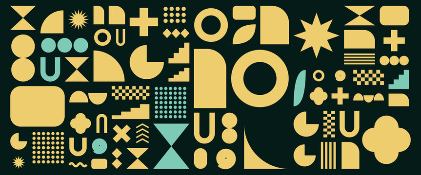 brutalist bauhaus yellow black geometric background, abstract modern graphic shape cutout banner, vintage constructivist mid century poster canvas, bold minimalist paper collage art backdrop, contempo