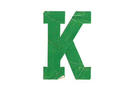 Distressed Green Letter K in Collegiate Serif Style