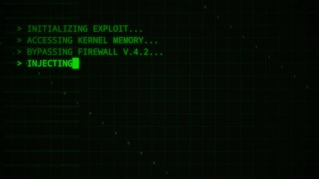 Green Terminal Hacking Animation with Glitch Effect and Security Breach