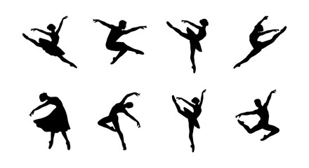 Ballet dancer silhouettes set with figures in dynamic poses for dance art and performance © Taha