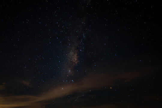 The sky and star in the mid night time.Night landscape and milky way.Universe and space background.