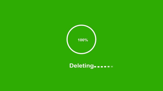 Digital deleting process animation with circular progress bar indicator on chroma key green screen background, for seamless software, interface integration and, user experience ui projects