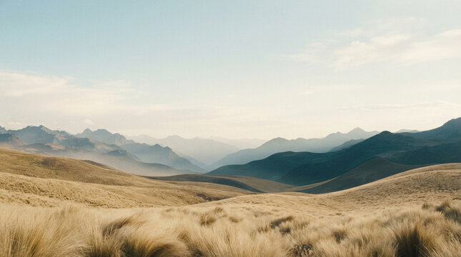 abstract peruvian highland landscape with dry grass and mountains