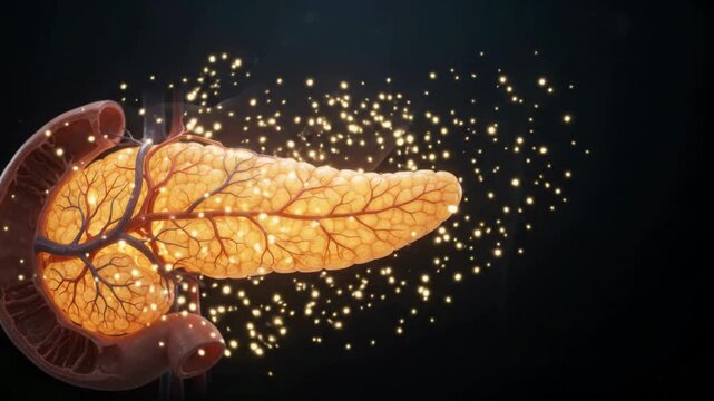 Human Pancreas Anatomy - 3D Medical Animation of Digestive System and Insulin Secretion - Cinematic Healthcare 4K Footage