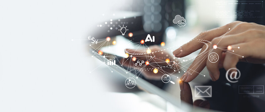 AI technology with Internet global network, IoT and digital technology, global business and internet connectivity, communication, digital marketing plan with AI tools
