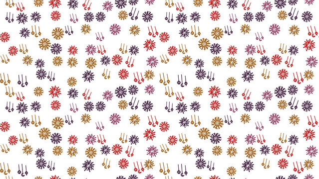Seamless pattern of stylized snowflakes and ornaments