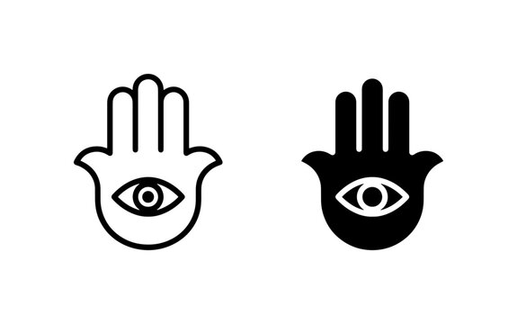 Hamsa hand symbols set with eye, protection and good luck icons for graphic resources