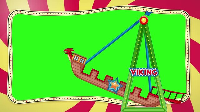 Carnival Viking Ship Ride Animation Border with Green Screen Copy Space