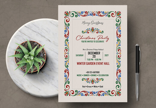 Christmas Party Invitation Card Template with Festive Holiday Design
